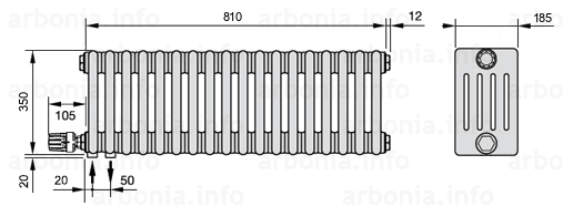 Схема (чертеж) Радиатор Arbonia 5035/18 №69 твн